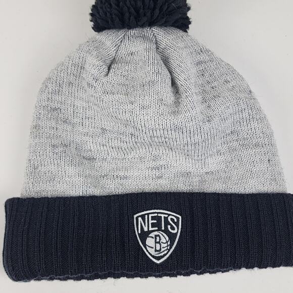 NBA Brooklyn Nets Mitchell & Ness Winter Ski Hat Cuffed Pom Beanie - Picture 5 of 10